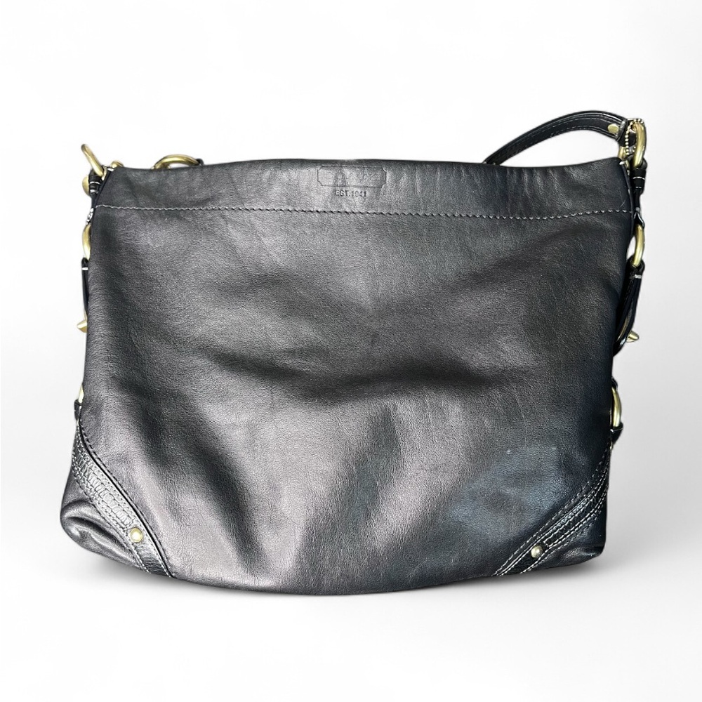 Coach Carly Black Leather Hobo Bag with Brass Details - Picture 5 of 8